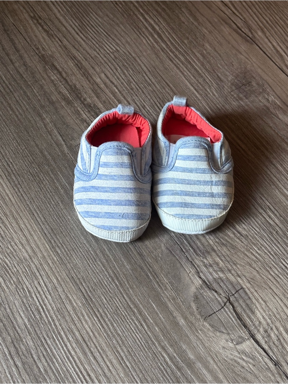 Carter's Blue & White Striped Slip-On Baby Shoes with Coral Lining
